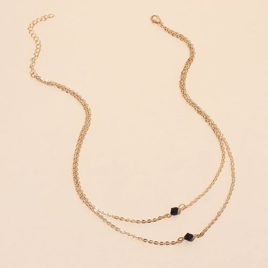 Black Pendent Double Strand Necklace Golden