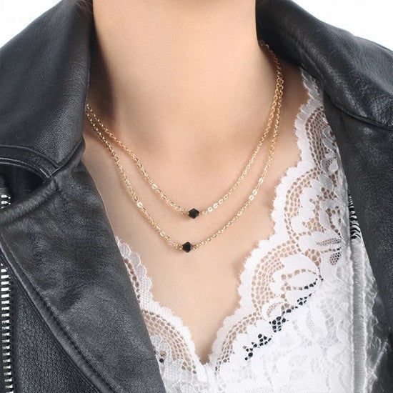Black Pendent Double Strand Necklace Golden