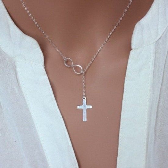 Cross Infinity Pendant Necklace Women Fashion Jewelry Sliver