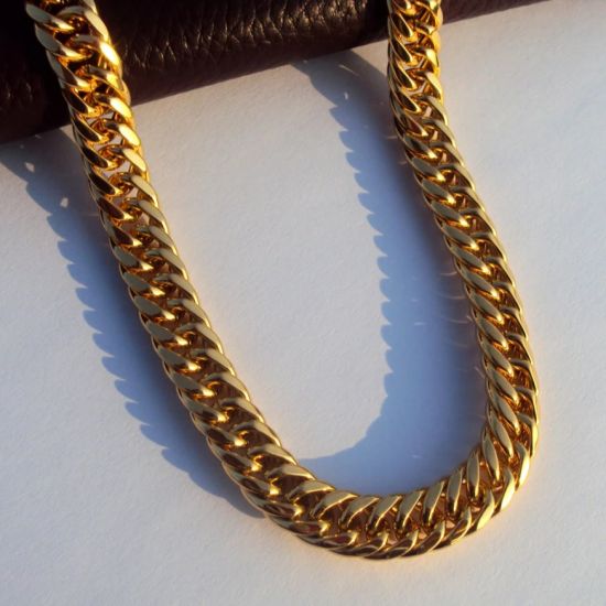 Solid Finish Stainless Steel Miami Cuban Link Chain Golden