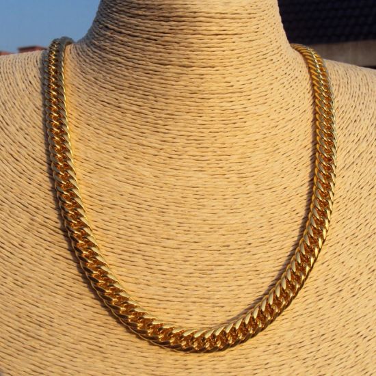 Solid Finish Stainless Steel Miami Cuban Link Chain Golden