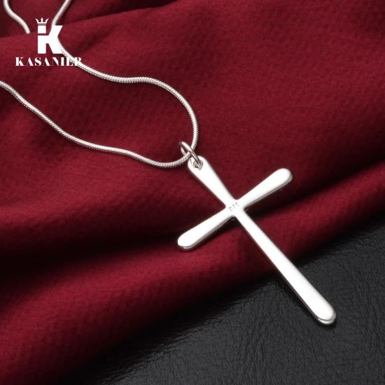 Women Men Jewelry Silver Smooth Cross Pendant Silver