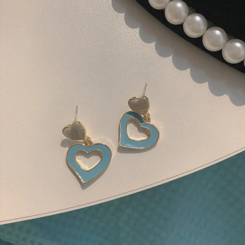 Youthful Heart Earrings: Korean Simplicity in Lake Blue Hue - Shop N Save