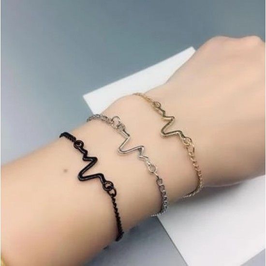 Cardiogram Lightning Design Couple Heartbeat Bracelet - Silver