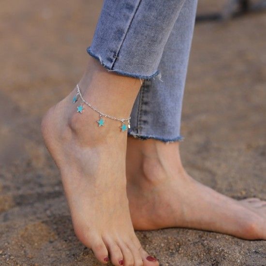 Five-pointed Star Tassel Anklet Bracelet - Blue Star