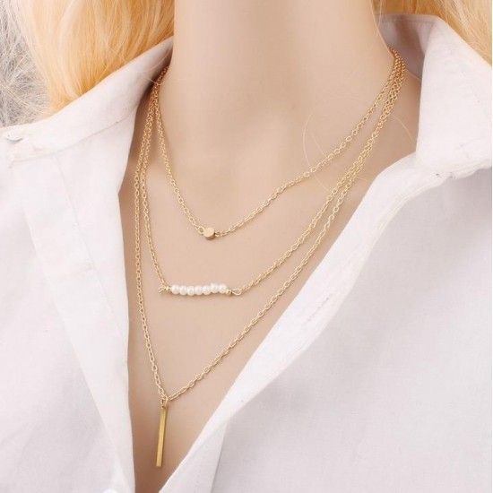 Multi-Layer Iron Pearl Necklace Double-Layer Necklace Jewelry Golden