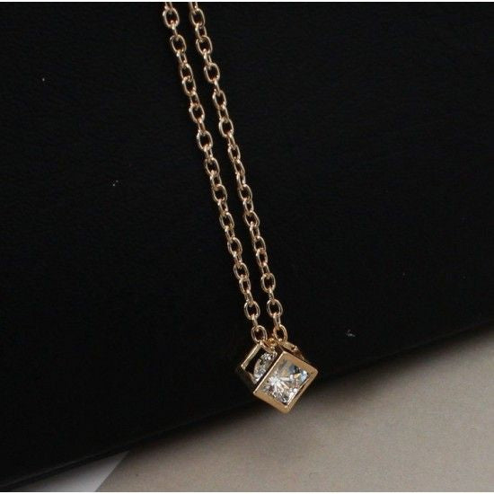 Love Cube Three-Dimensional Necklace Flash Crystal Pendant Golden