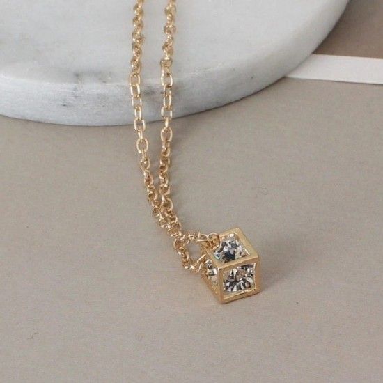 Love Cube Three-Dimensional Necklace Flash Crystal Pendant Silver