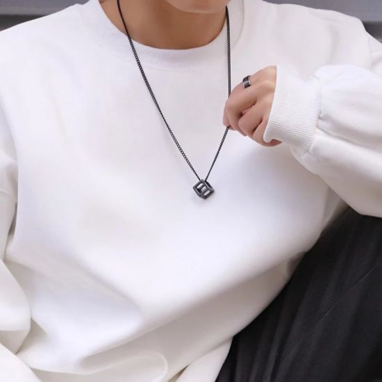 Love Cube Three-Dimensional Necklace Flash Crystal Pendant Silver