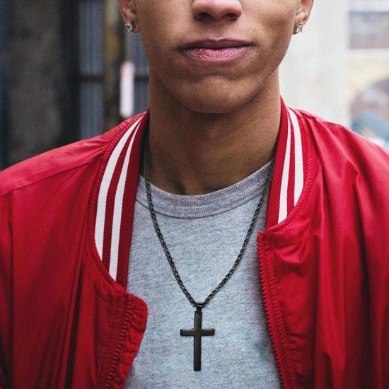 Jewelry Cross Necklace Chain for Men Women Stainless Steel Black