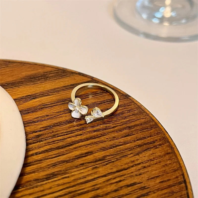Flower Pearl Ring: Adjustable Zircon Accent Jewelry for Women - Shop N Save