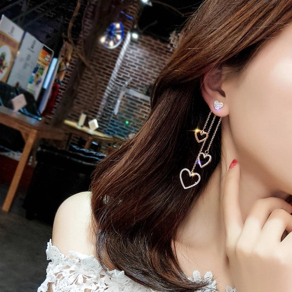 Heart Long Tassel Asymmetric Love Earrings Female - Silver