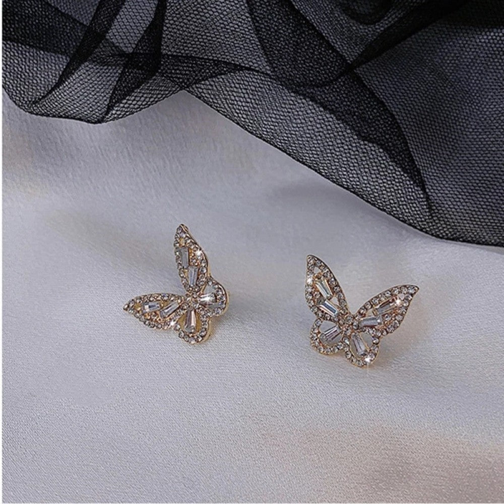 Temperament Women Jewelry Diamond Crystal Butterfly Earrings - Golden