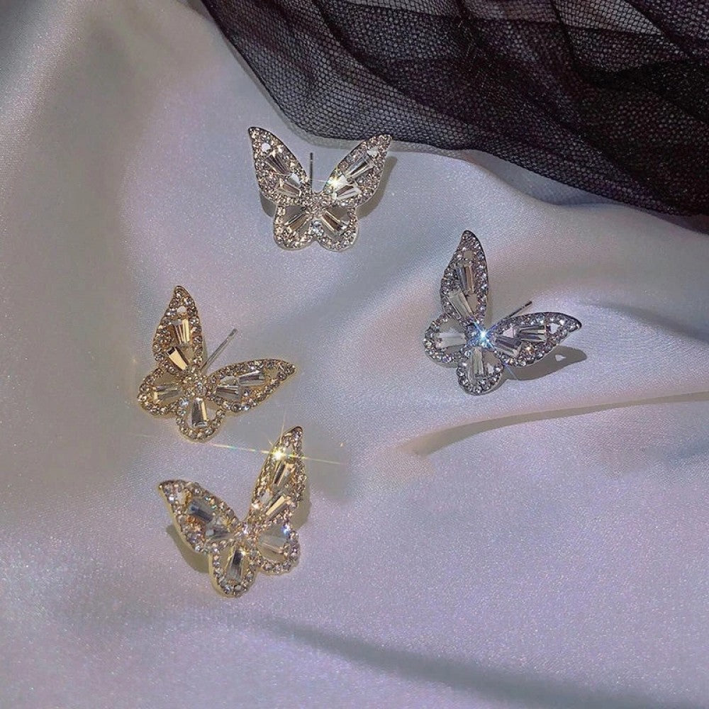 Temperament Women Jewelry Diamond Crystal Butterfly Earrings - Golden