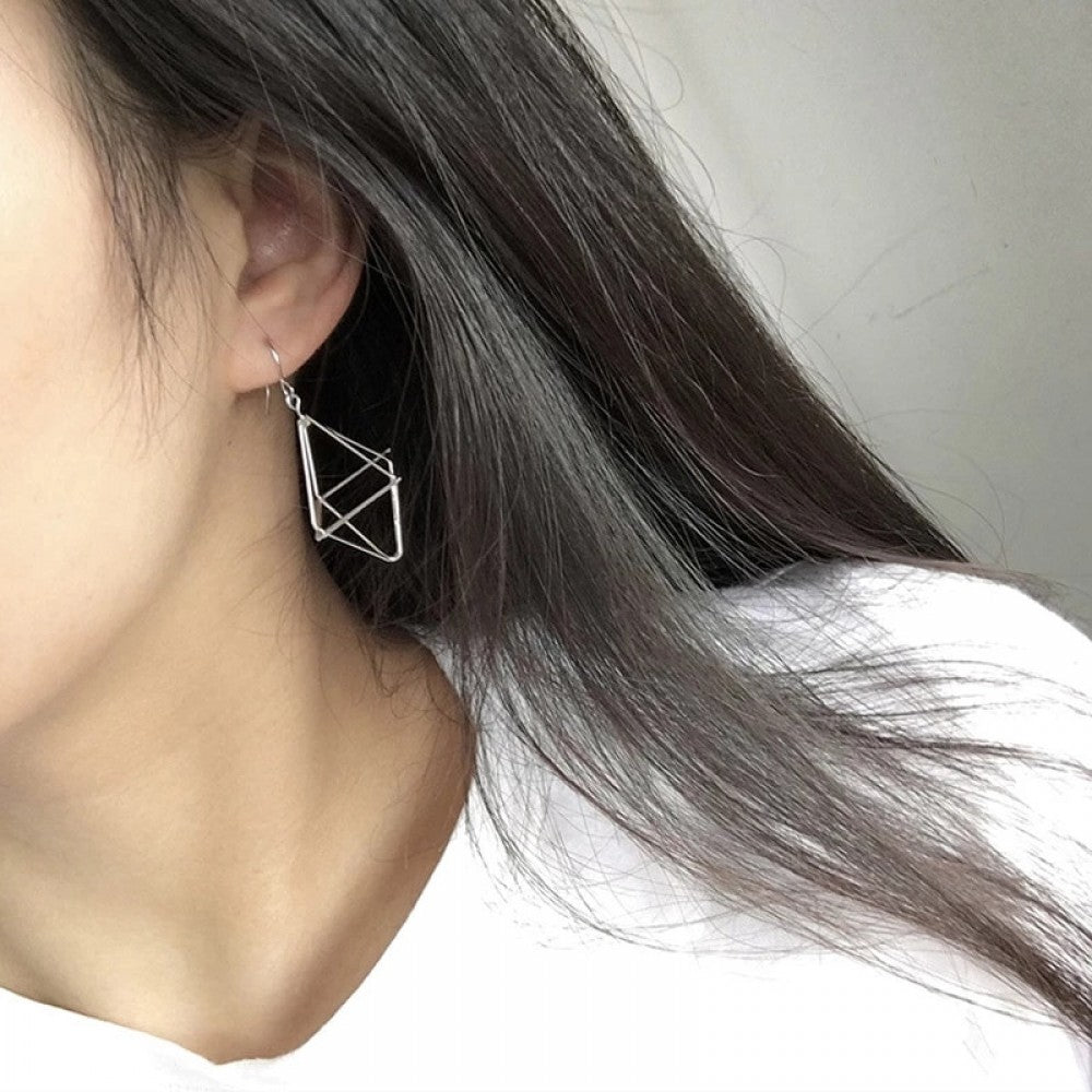 Fashion Triangle Geometric Stereo Contracted Pendant Earrings - Silver