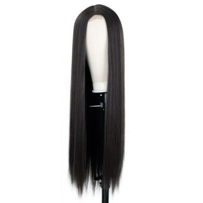 Straight European-American Black Wig - Medium