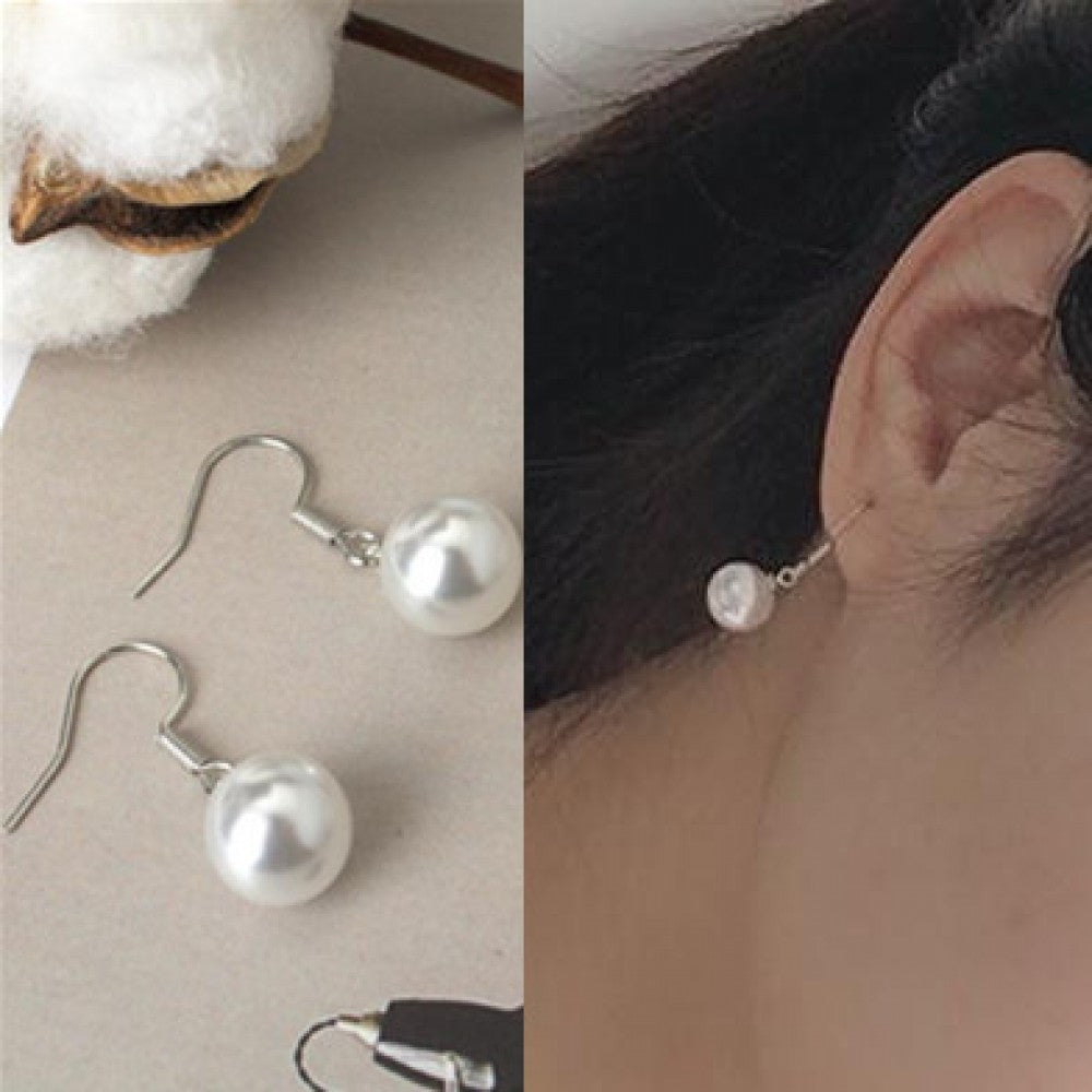 Pearl Female Earrings Temperament Ear Hook Fashion - Silver