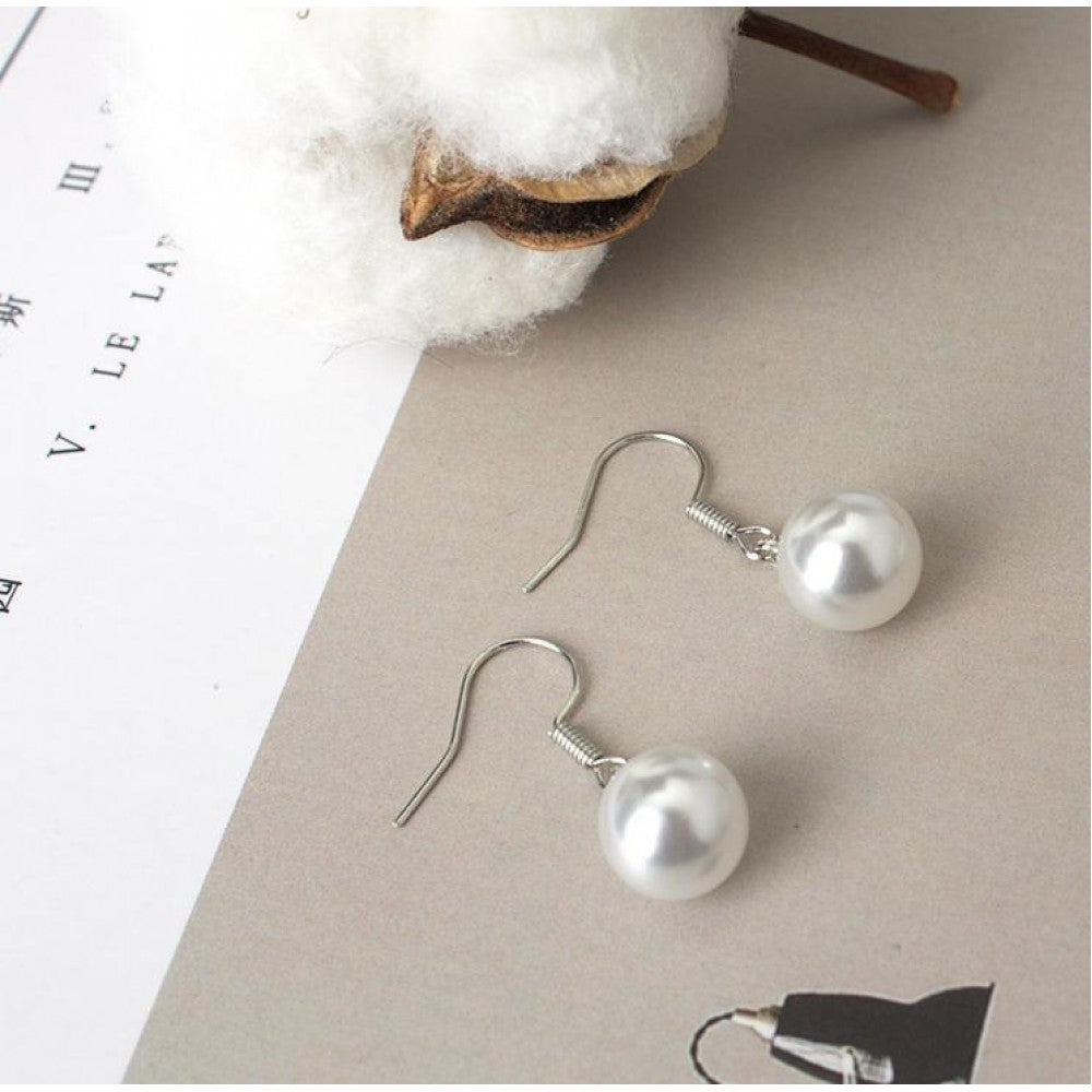 Pearl Female Earrings Temperament Ear Hook Fashion - Silver