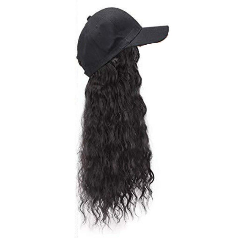 European and American foreign trade wig women's hat one-piece long curly peaked cap