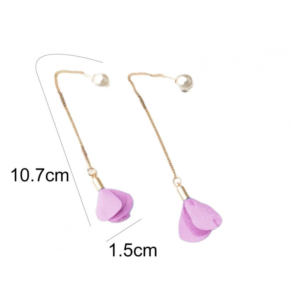 Earrings Flower Tassel Women Imitation Pearl Long Earring - Pink