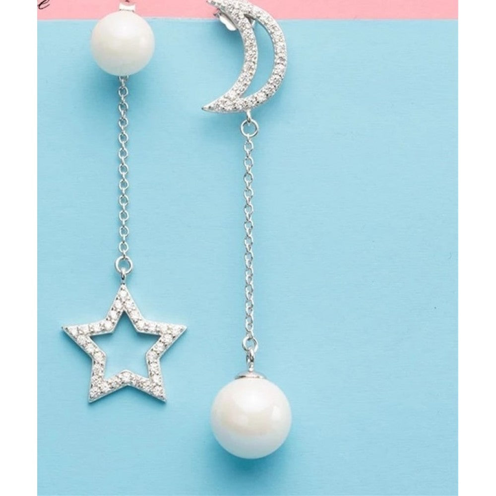 Pearl New Fashion Moon Stars Women Drop Earrings Gift - Golden