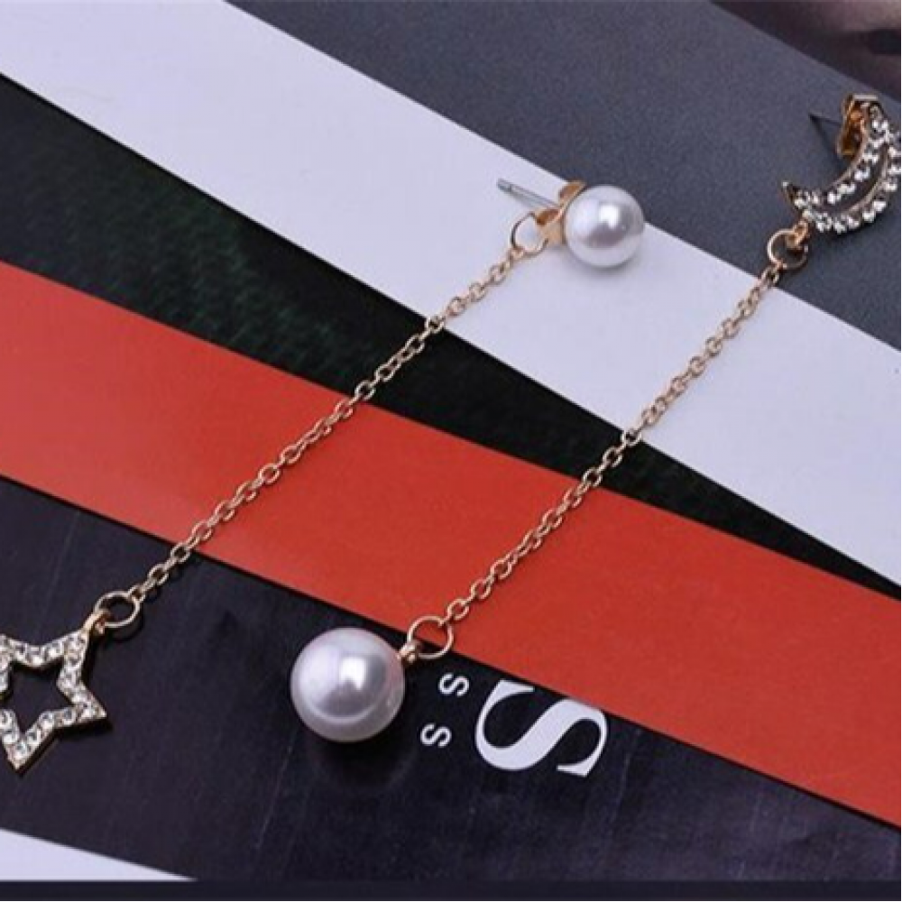 Pearl New Fashion Moon Stars Women Drop Earrings Gift - Golden