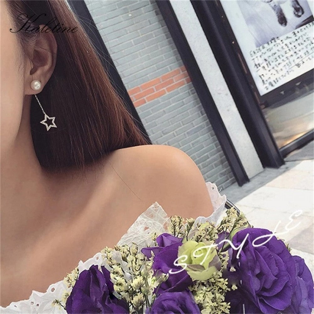 Pearl New Fashion Moon Stars Women Drop Earrings Gift - Golden