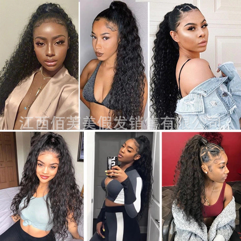 Strap-style wig ponytail for women European and American fashion cornrows curly hair fluffy strap-style ponytail braid manufacturer ready stock