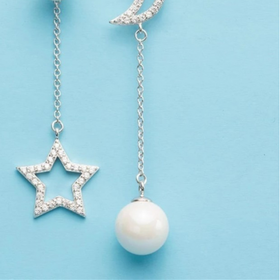 Pearl New Fashion Moon Stars Women Drop Earrings Gift - Silver
