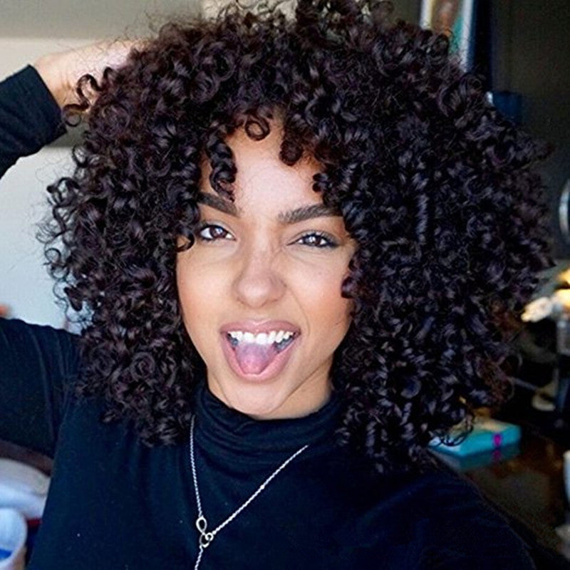 African Curly Wig - Short Fluffy Black Wig