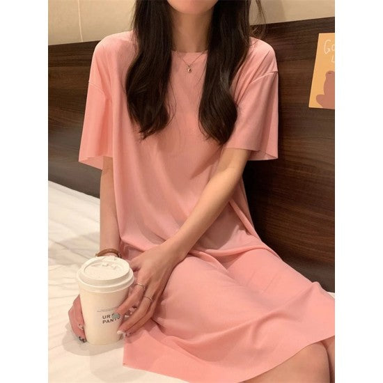 Single Pcs Plan Nightwear For Women Sleepwear Pink