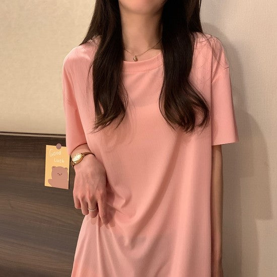 Single Pcs Plan Nightwear For Women Sleepwear Pink