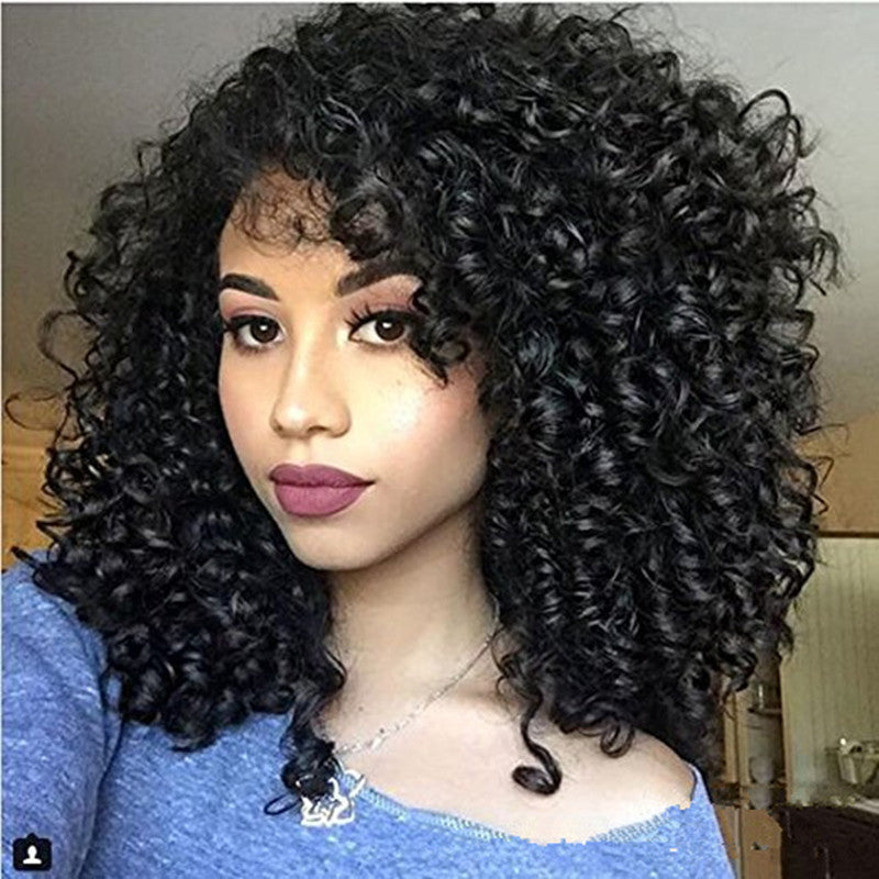 African Curly Wig - Short Fluffy Black Wig