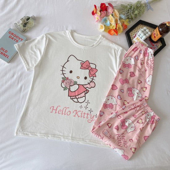 2 Pcs Nightwear Pajama Sets For Women Sleepwear Yellow White