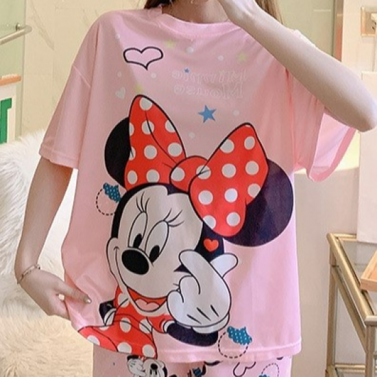 3 Pcs Nightwear Pajama Shorts Sets For Women Sleepwear Pink