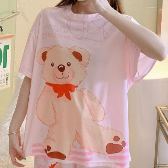 3 Pcs Nightwear Pajama Shorts Sets For Women Sleepwear Pink