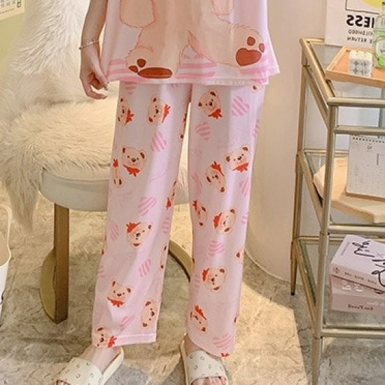 3 Pcs Nightwear Pajama Shorts Sets For Women Sleepwear Pink