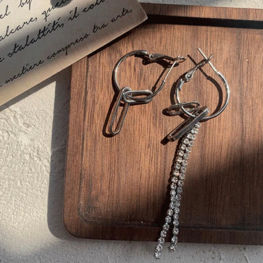 Ladies Fashion Asymmetry Rhinestone Long Earrings - Silver - Shop N Save