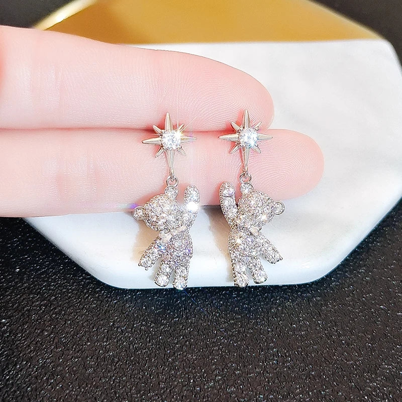 Bear Pendant Clip Earrings: Luxury Designer, Star Dangle, Christmas Gift - Shop N Save