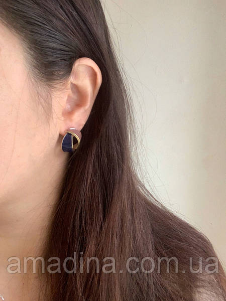 Small Weave Earrings: Dark Blue, Beige, Golden Border - Shop N Save
