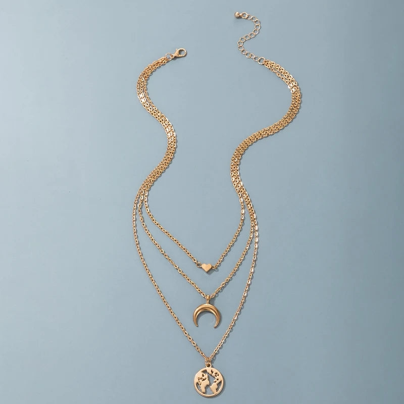 Tocona Bohemian Moon & Heart Necklace: Multi-layer Chain Choker Jewelry - Shop N Save
