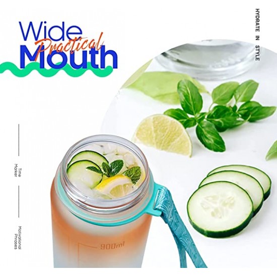 1L-32oz with Motivational Time Marker Straw Leakproof Drinking Sport Water Bottle Outdoor Travel Gym Fitness - Shop N Save