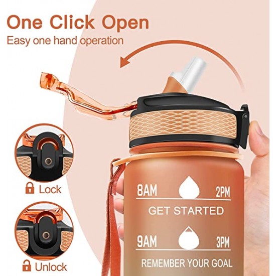 1L-32oz with Motivational Time Marker Straw Leakproof Drinking Sport Water Bottle Outdoor Travel Gym Fitness - Shop N Save