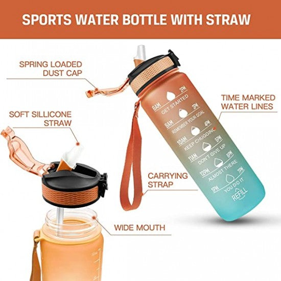 1L-32oz with Motivational Time Marker Straw Leakproof Drinking Sport Water Bottle Outdoor Travel Gym Fitness - Shop N Save