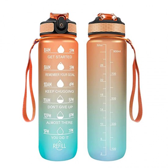 1L-32oz with Motivational Time Marker Straw Leakproof Drinking Sport Water Bottle Outdoor Travel Gym Fitness - Shop N Save