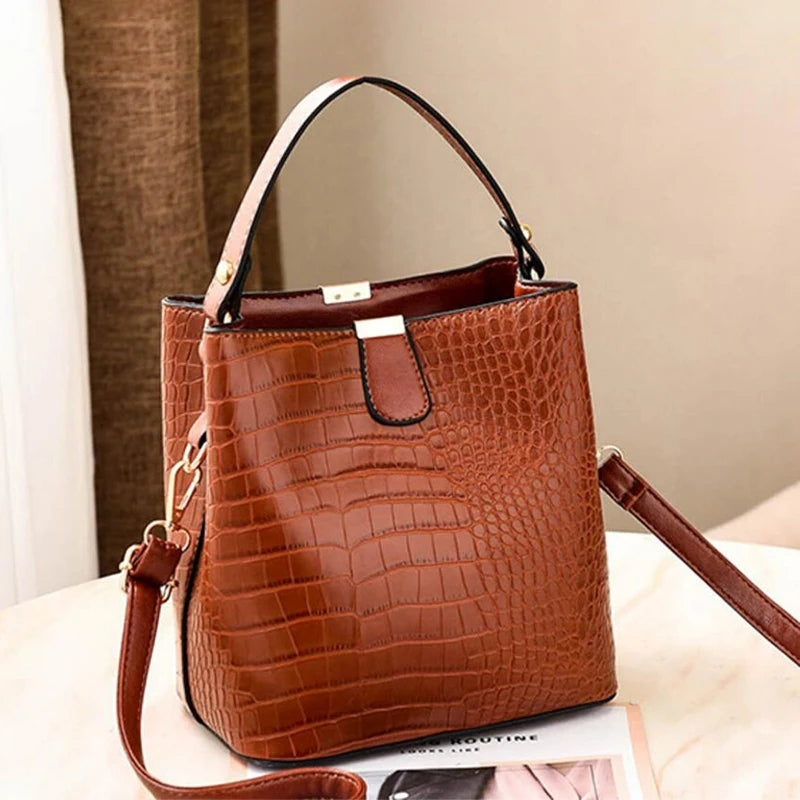 Retro Crocodile Bucket Bags: Casual, Stylish, Versatile PU Purse