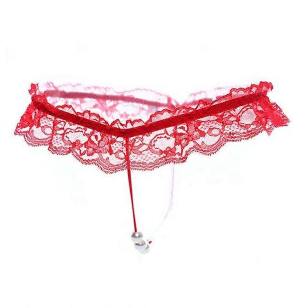 Hot Lingerie Lace Women G-String Low Waist Pearl Thongs - Red - Shop N Save
