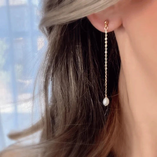 Pearl Patched Hooked Cute Earrings Pair - Golden