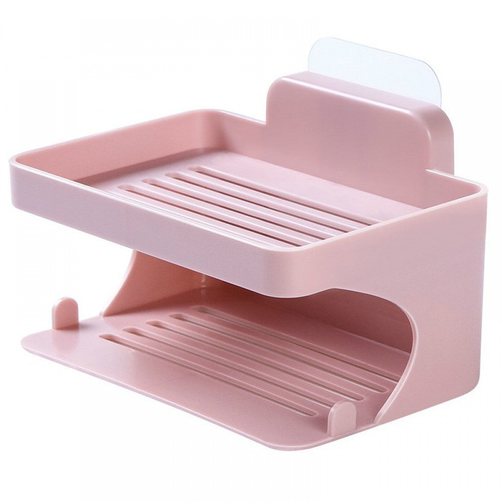 Double-layer Soap Rack Traceless Viscose Bathroom - Solid Pink
