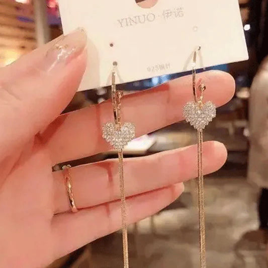 Heart Shaped Crystal Shaped Earrings Pair - Golden - Shop N Save